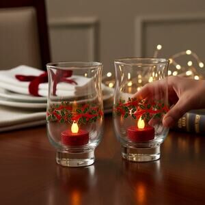 🎄🕯️Vintage Libbey Christmas Holly & Ribbon Glasses (Set of 2)